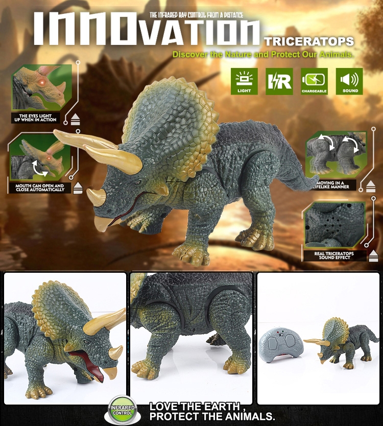 Infrared Remote Control Triceratops Electric Simulation RC Toy For Kids Children 