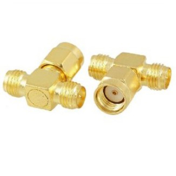 5PCS RP-SMA Male to Two 2 RP-SMA Female T Connector Adapter
