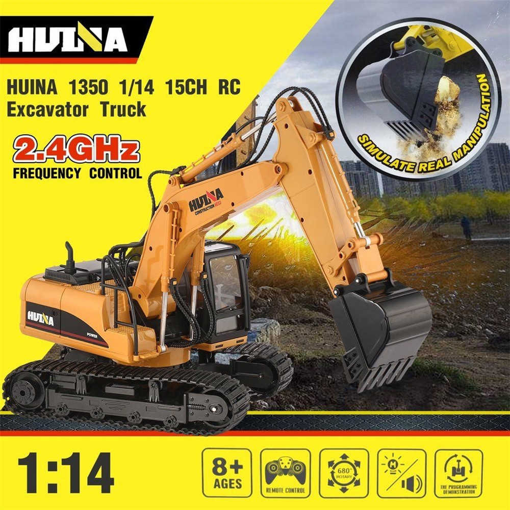 HuiNa Toys 1350 15Channel 2.4G 1/14 Rc Metal Excavator Truck Construction Engineering Vehicle