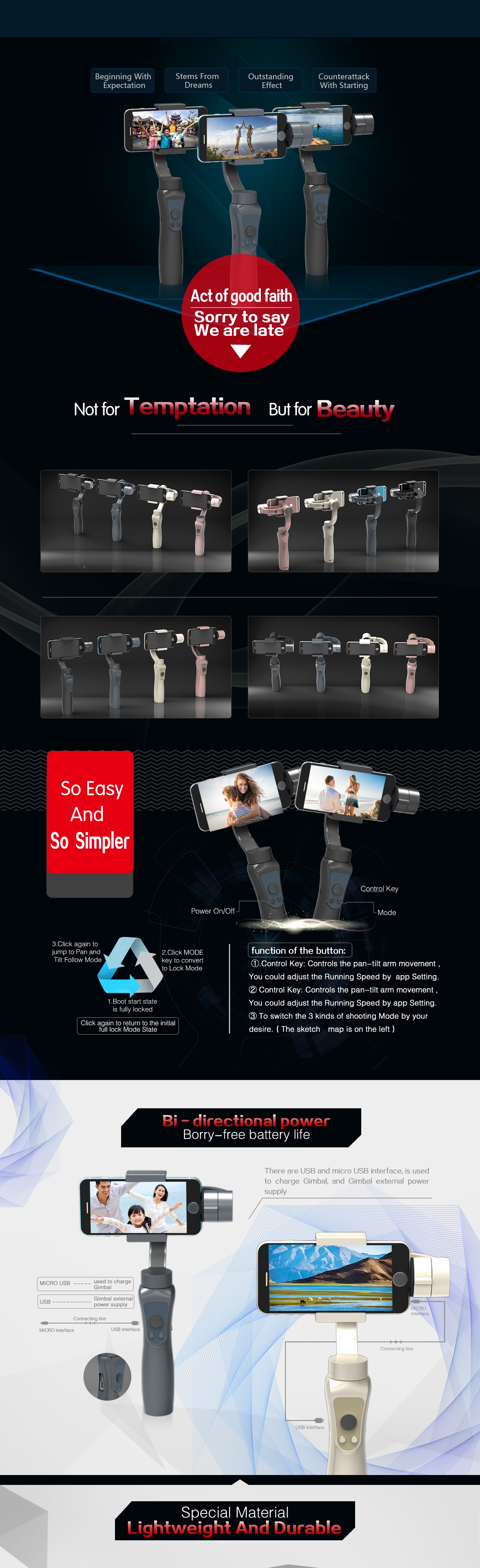Jcrobot S5 3-Axis Handheld Bluetooth Gimbal Stabilizer For Smartphones & GoPro Hero Action Camera - Photo: 1
