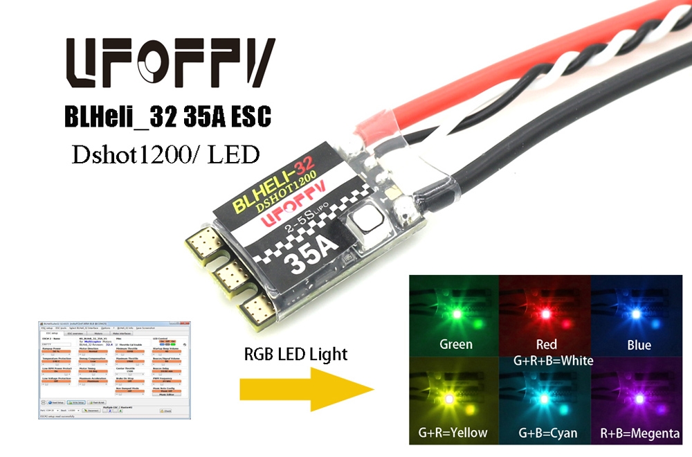 UFOFPV 35A BLHeli_32 ESC Dshot1200 3-5S Integrated RGB LED For RC Drone FPV Racing Muti Rotor