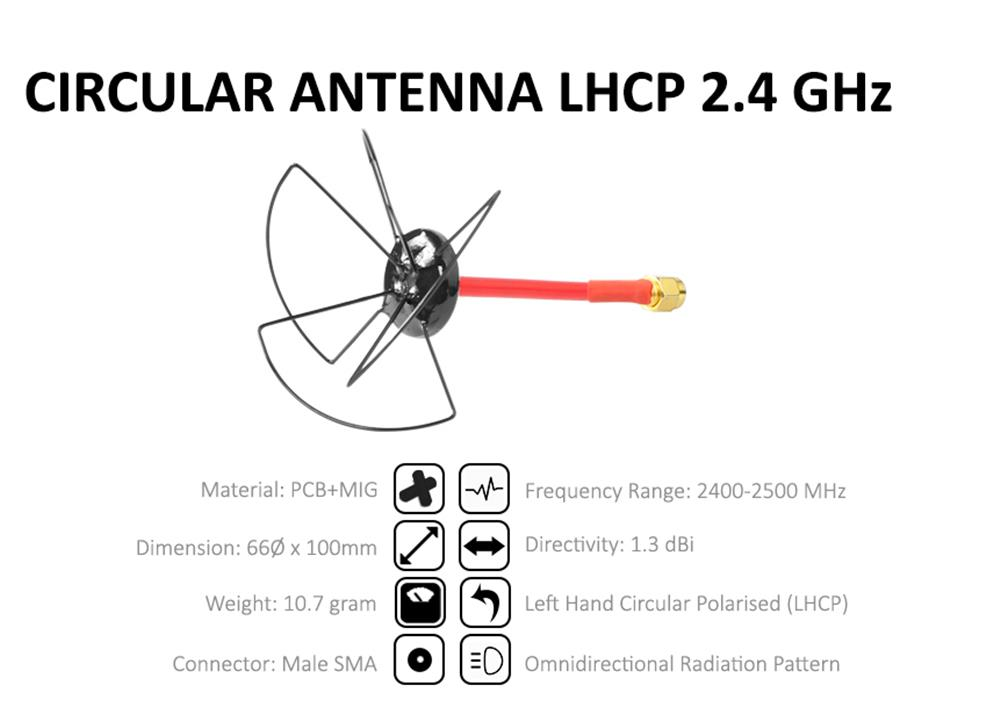 FuriousFPV 2.4GHz 1.3dBi RHCP/LHCP Circular FPV Antenna SMA Male for FPV Racing RC Drone