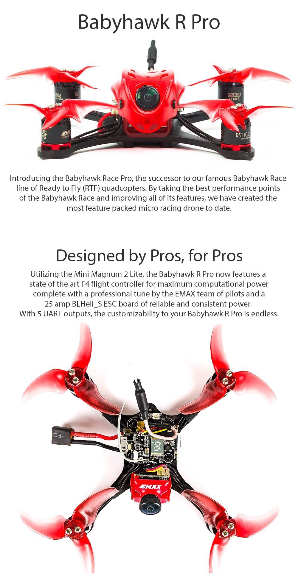 Emax Babyhawk R Pro 2.5 Inch 120mm FPV Racing Drone PNP/BNF Magnum F4 25A Blheli_32 Smart Audio VTX