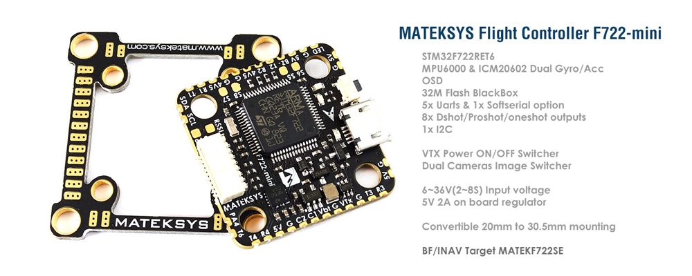 Matek Systems F722-Mini Flight Controller OSD Dual Gyro/Acc 32M Flash 5V/2A BEC for RC Drone