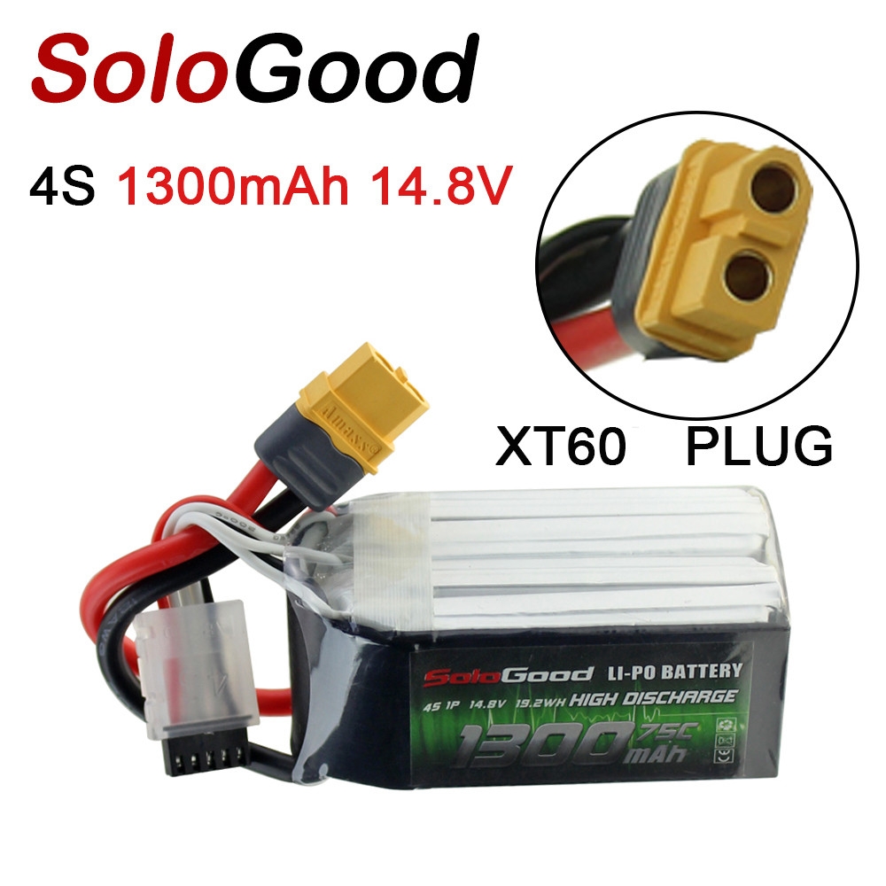 SoloGood 14.8V 1300mAh 75C 4S XT60 Plug Lipo Battery for Rc Racing Car Model Parts