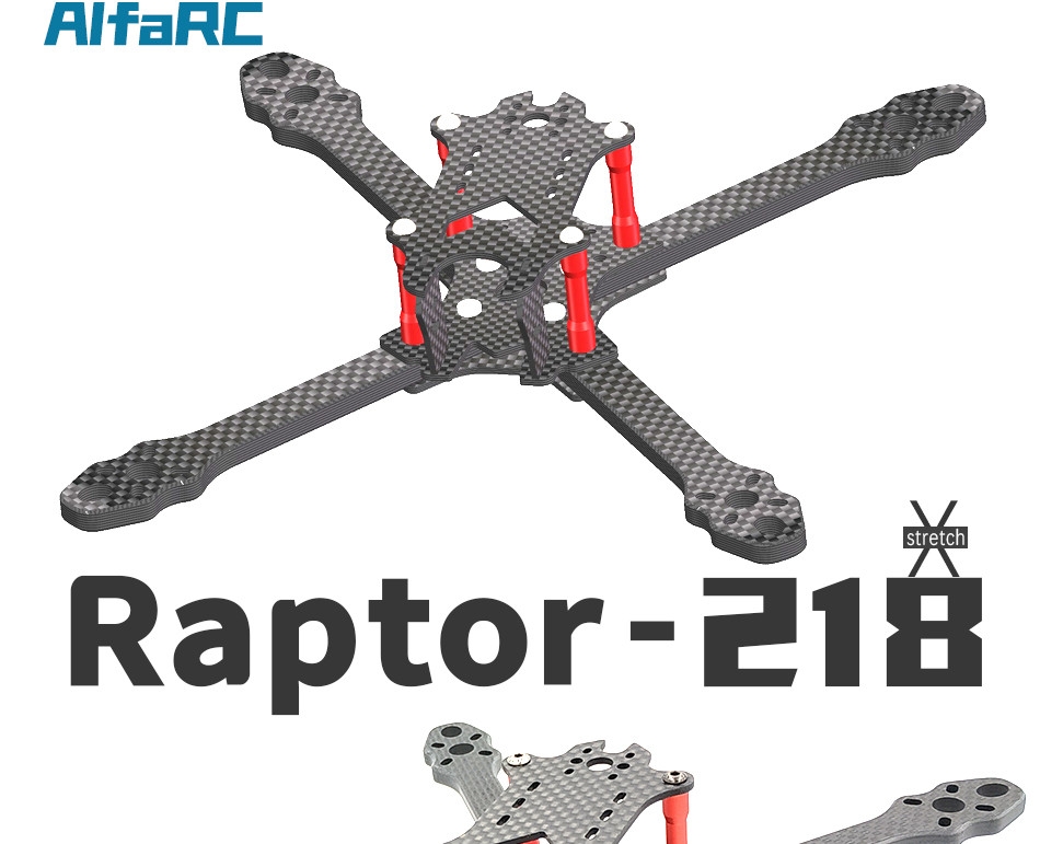 AlfaRC Raptor 218mm 6mm Arm Carbon Fiber 5 Inch Stretch X Frame Kit for FPV Freestyle RC Drone