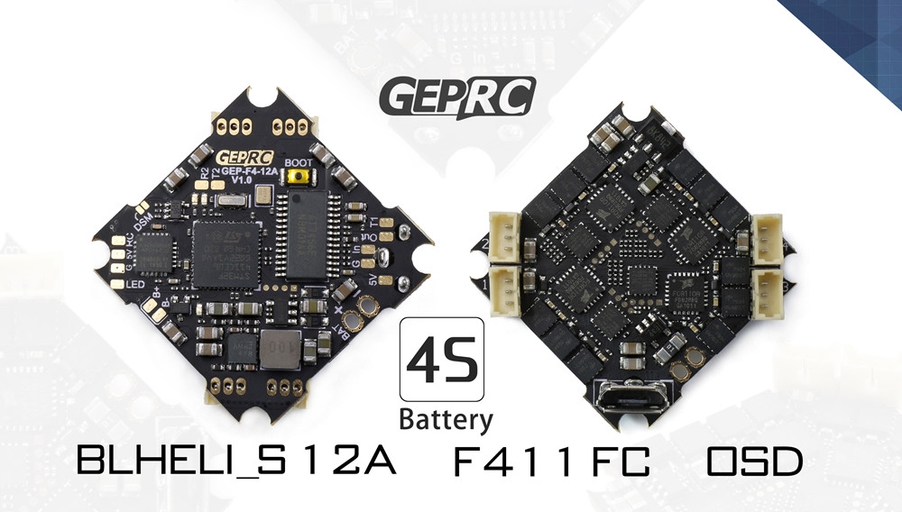 GEPRC GEP-12A-F4 F411 F4 Flight Controller AIO OSD BEC & 12A BL_S 2-4S 4In1 ESC for RC Drone FPV Racing