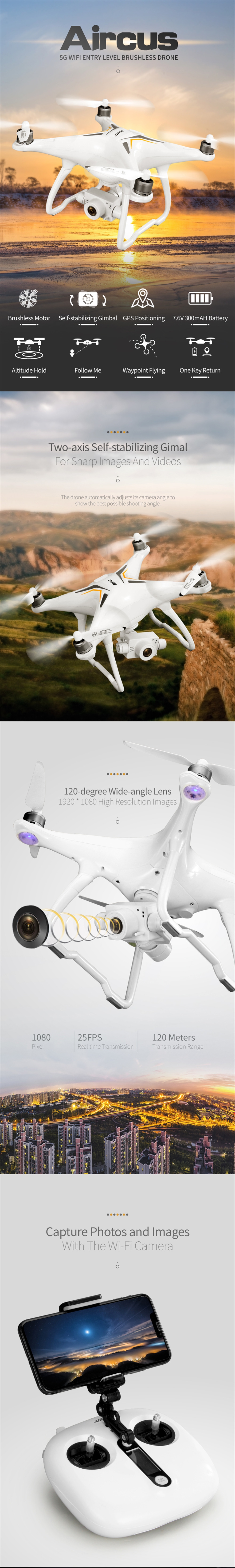 JJRC X6 Aircus 5G WIFI FPV Double GPS With 1080P Wide Angle Camera Two-Axis Self-Stabilizing Gimbal Altitude Mode RC Drone Quadcopter RTF