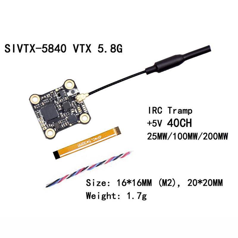 JHEMCU SIVTX 5840 5.8Ghz 40CH 25~200mW VTX FPV Transmitter OSD IPEX 16*16mm 4.5-5.2V for RC Drone