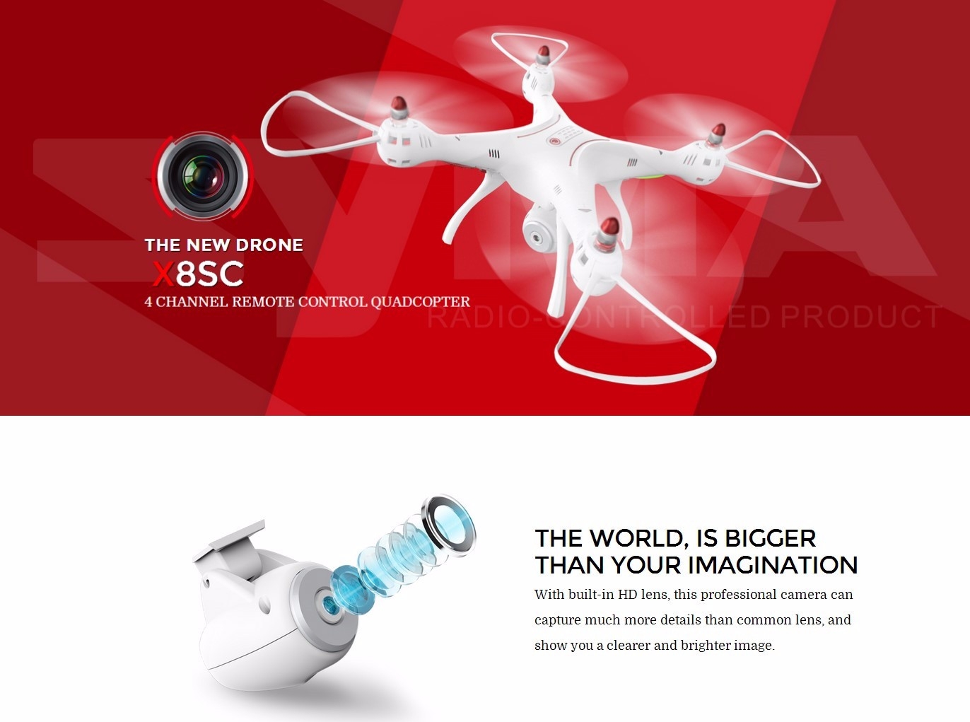 Syma X8SC With 2MP HD Camera 2.4G 4CH 6Axis Altitude Hold Headless Mode RC Quadcopter RTF