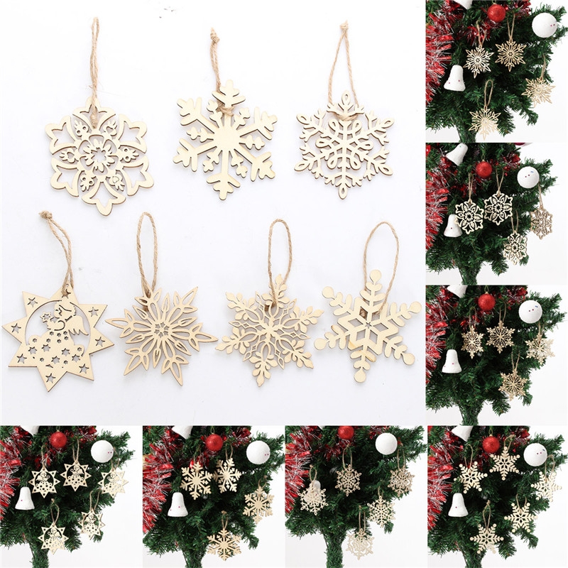 10PCS Wood Snowflake Leaf-Shaped Christmas Tree Hanging Ornament Decoration