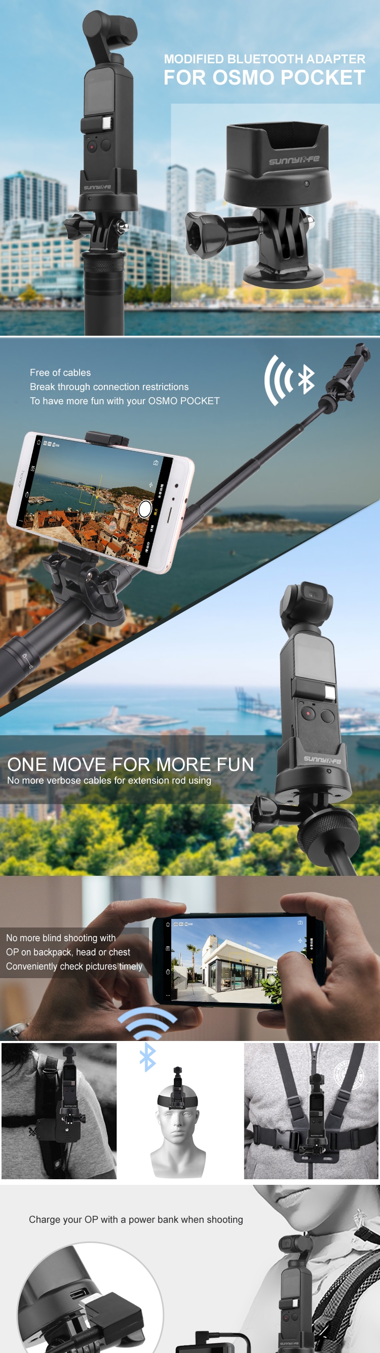 Sunnylife Modified bluetooth Adapter Wireless Connection for DJI OSMO POCKET Gimbal Camera