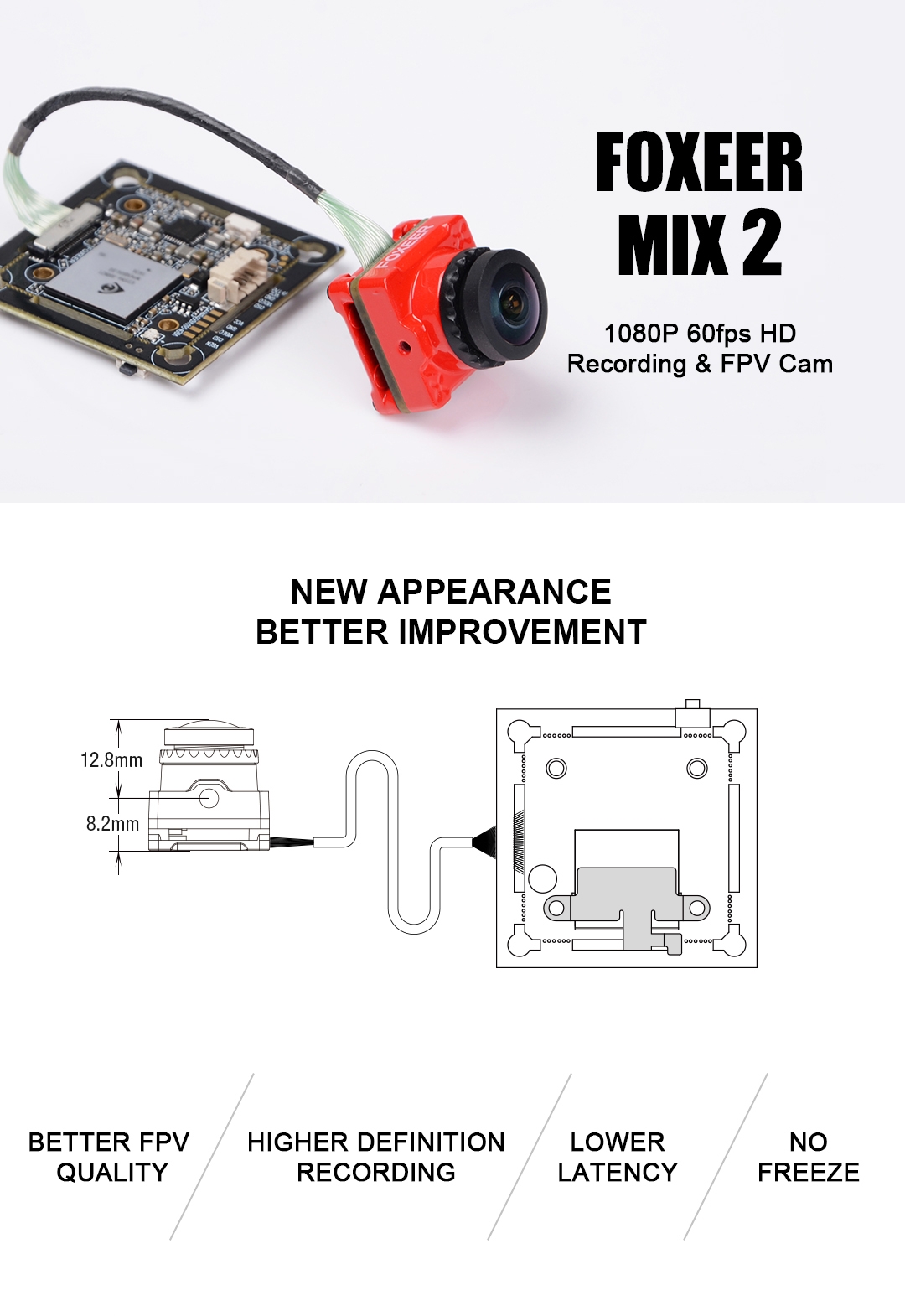 Foxeer Mix 2 1080P 60fps DVR HD Recording Mini FPV Camera Low Latency FOV 155 Degree No Freeze For RC Drone