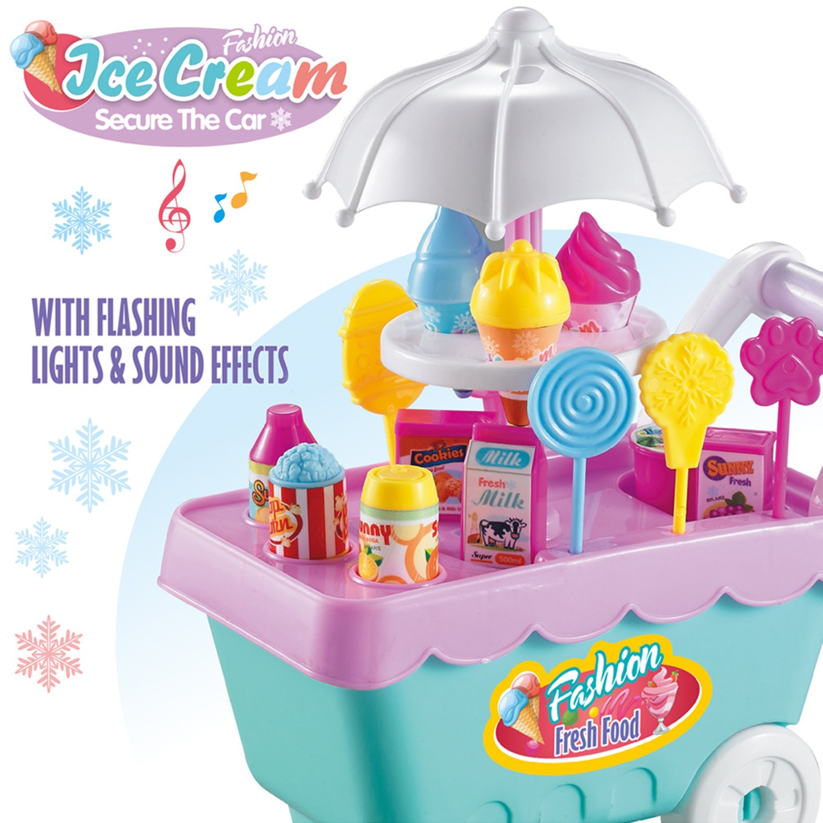 19 PCS Mini Candy Cart Detachable Ice Cream Shop Cart DIY Decoration Toys