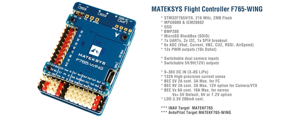 Matek Systems F765-WING STM32F765VI Flight Controller Built-in OSD for RC Airplane Fixed Wing