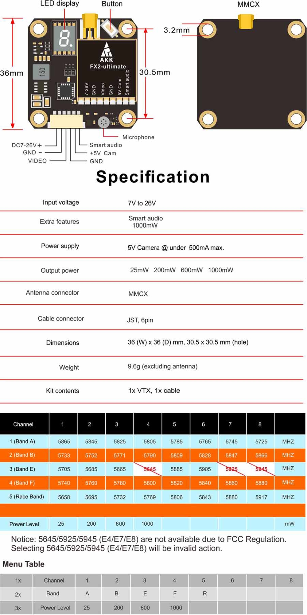 AKK FX2 Ultimate Internation Version 5.8GHz 40CH 25mW/200mW/600mW/1000mW Switchable FPV Transmitter
