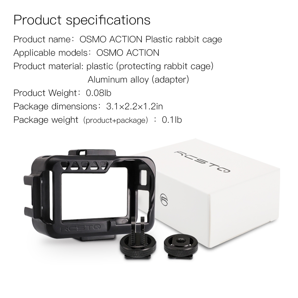 RCSTQ Plastic Camera Cage Protective Case With Aluminum Alloy Adapter For DJI OSMO ACTION FPV Camera