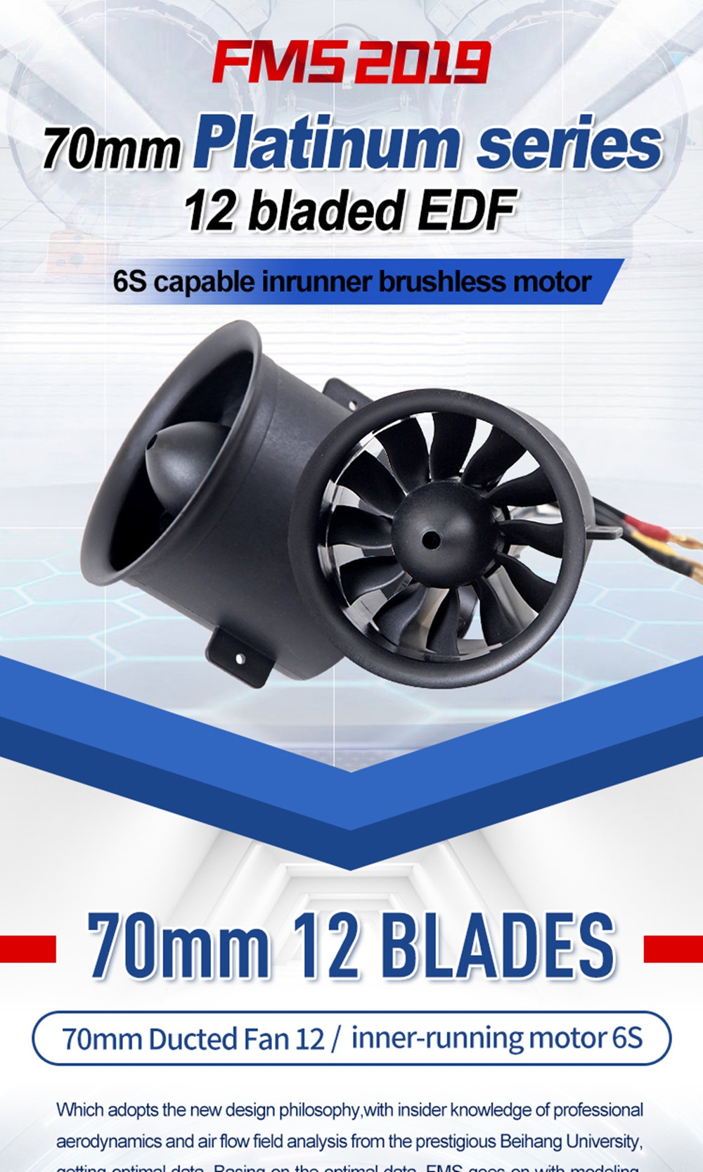FMS 70mm Pro 12 Blades Ducted Fan EDF With 3060 6S 1900KV Brushless Motor for RC Airplane Ducted Fan Plane