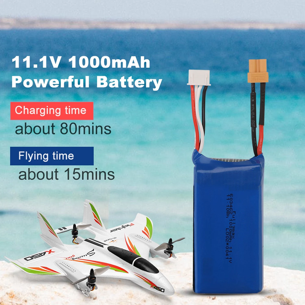 XK X450 VTOL RC Airplane Fixed Wing 3S 11.1V 1000mAh 20C Lipo Battery Lithium Battery