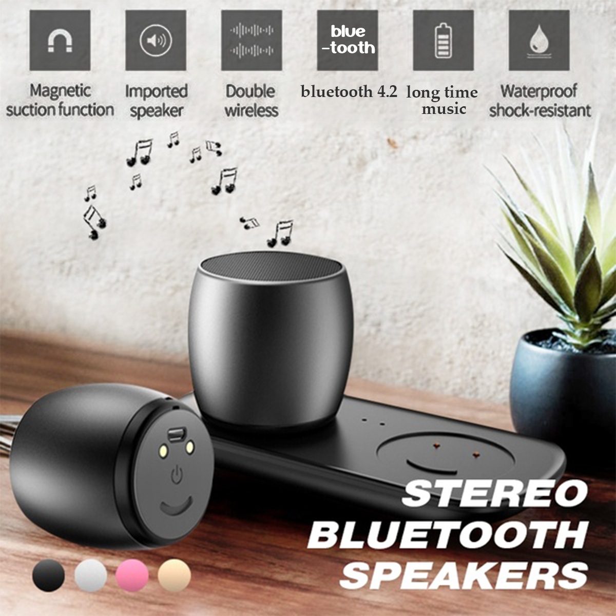 3W 400mAh Waterproof Wireless Stereo Twins Bluetooth Speaker with USB Charging Dock for Car Home