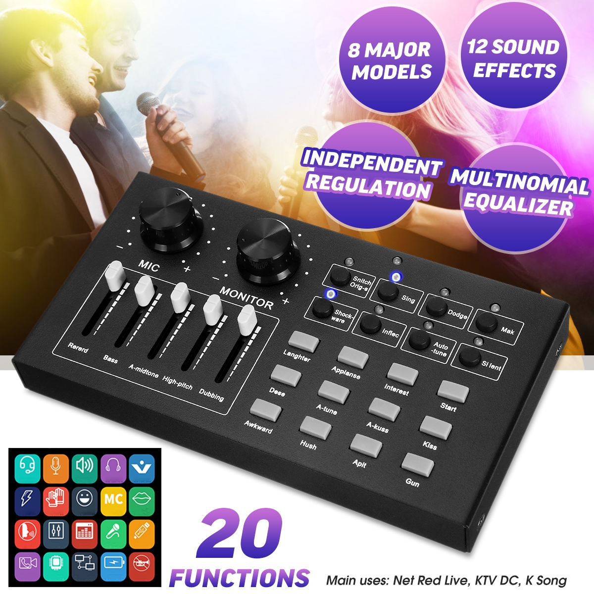 External Audio Sound Card Microphone Live Broadcast Sound Card for Phone Computer PC Live Sound