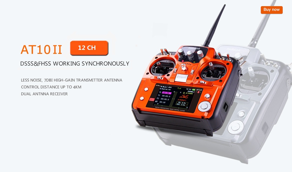 Radiolink AT10II 12CH RC Transmitter and Receiver R12DS 2.4GHz DSSS&FHSS Spread Radio Remote Controller for RC Drone/Fixed Wing/Multicopters/Helicopter