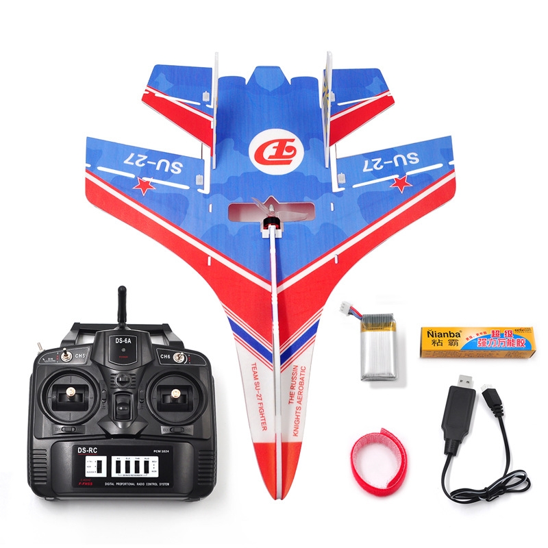 Mini SU27 KT 400mm Wingspan RC Airplane Ready to Fly DIY Stunt Fixed Wing War Fighter Aircraft with Battery Remote Controlled Mode 2 RTF