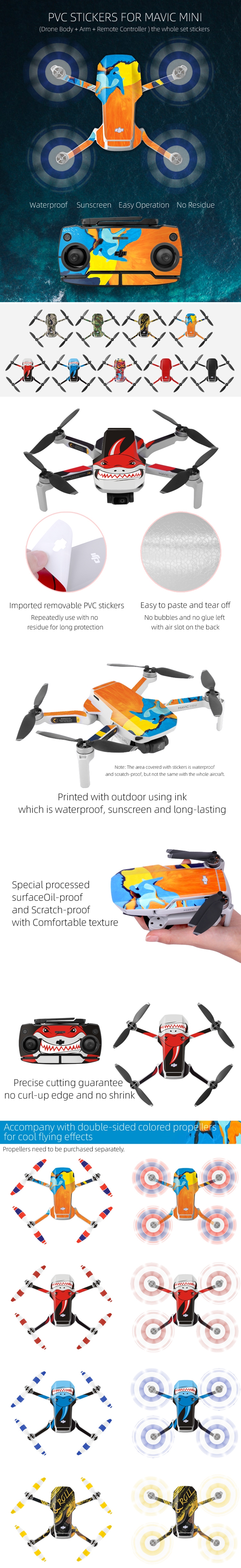Sunnylife Anti-Scratch Waterproof Body&Remote Control Stickers For DJI Mavic Mini RC Drone Qoadcopter