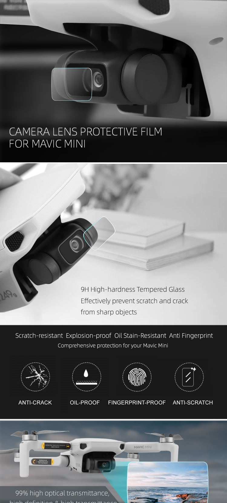 2 Sets of Sunnylife Camera Lens Protective Film Tempered Glass Screen Protector for DJI Mavic Mini