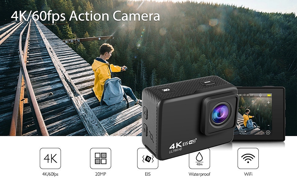AUSEK AT-Q37C V316 4K 60fps 30fps Mini Waterproof HD Camera Action CAM Support WiFi DVR Time-Lapse Loop for Outdoor FPV RC Drone Travel Photography
