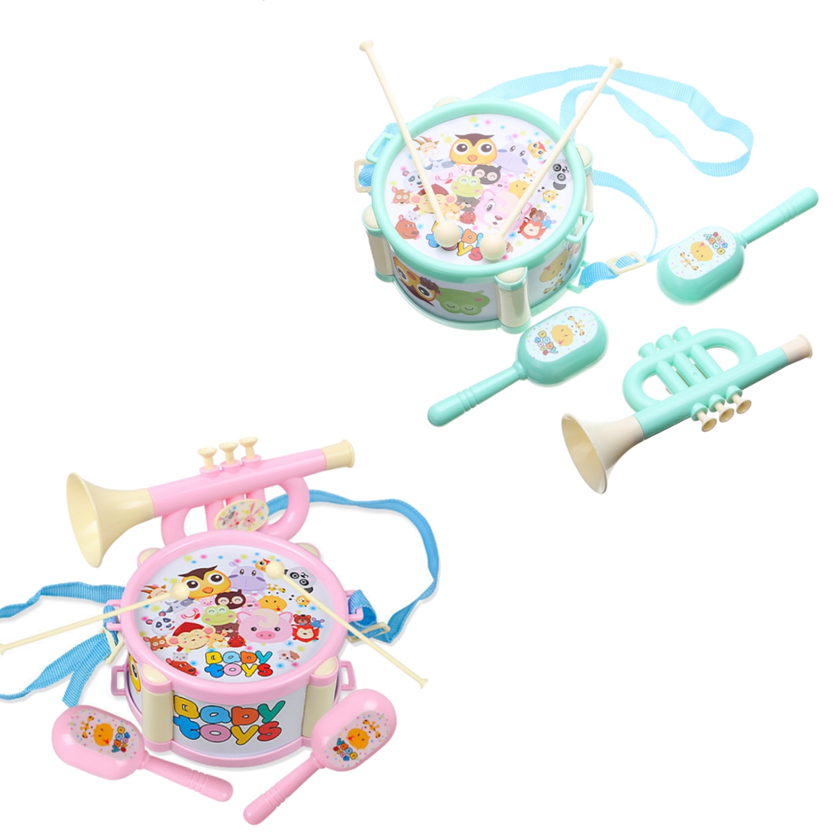 Baby Double-Sided Trumpet Sand Hammer Hand Drums Orff Musical Instruments Educational Toys