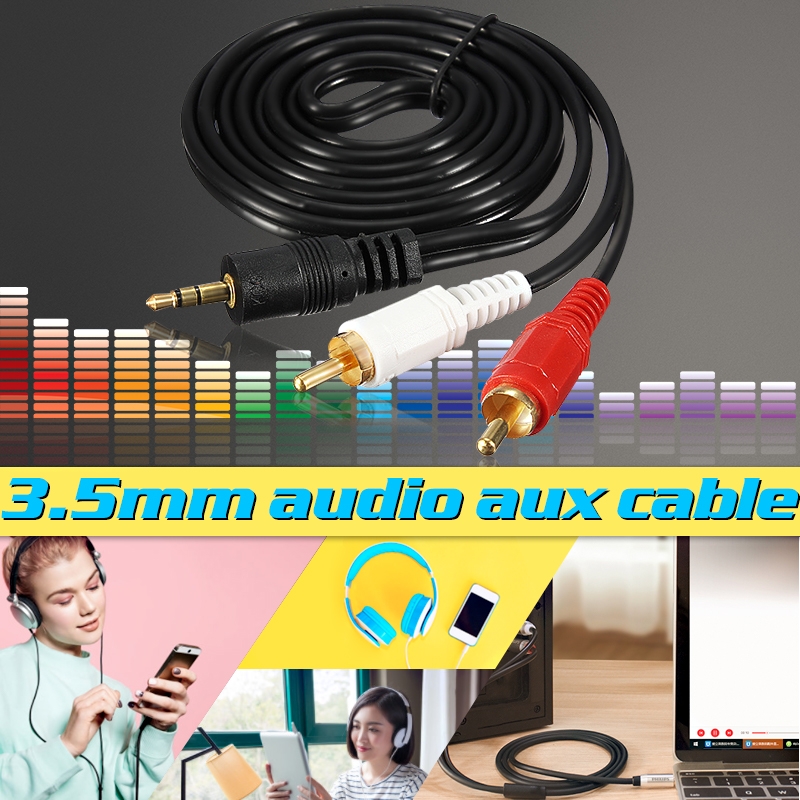 Audio Video AV Cable Aux 3.5mm Male Stereo Mini Jack to 2 RCA Speaker for Hi-Fi Video DVD TV CD Player Mini Disc Adapter