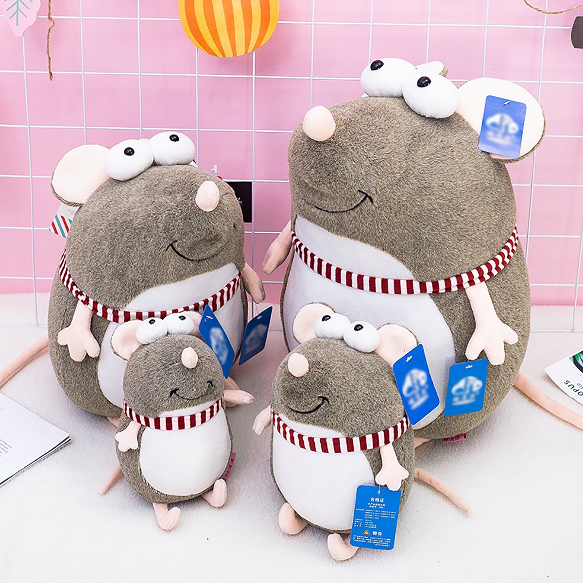 Cute Fat Grey Big Eyes Rat Pillow Stuffed Animal Plush Toy for Kids Birthday Gift