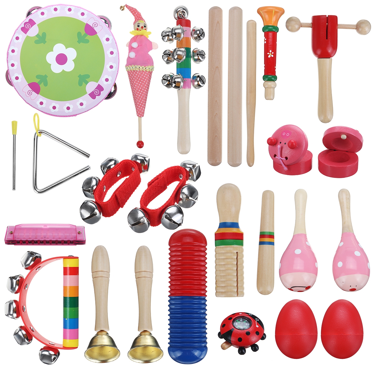 22 Pieces Set Orff Musical Instruments Hand Percussion Musical Toy for Kids Music Learning/KTV Party Playing