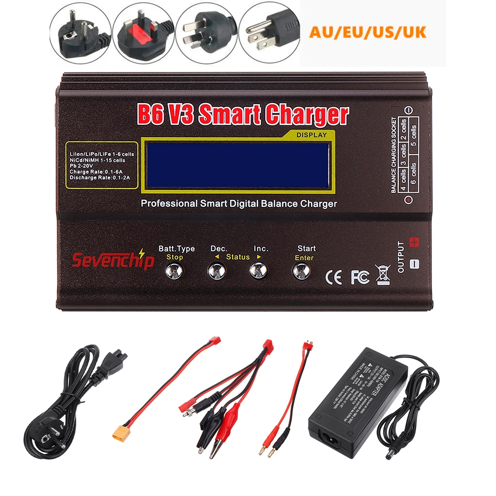 B6 V3 80W 6A Lipo Battery Balance Charger Discharger Upgrade Version with Power Supply Adapter