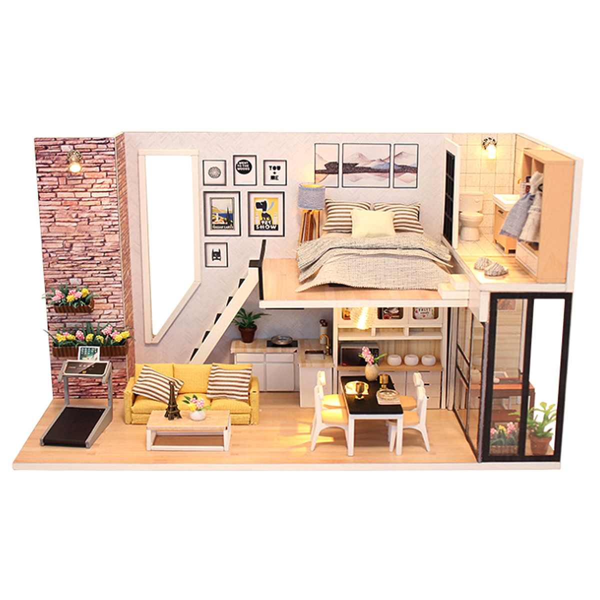 DIY Assembling Doll House with Music/Sound/Light Modern House Toy for Christmas Birthday Gift