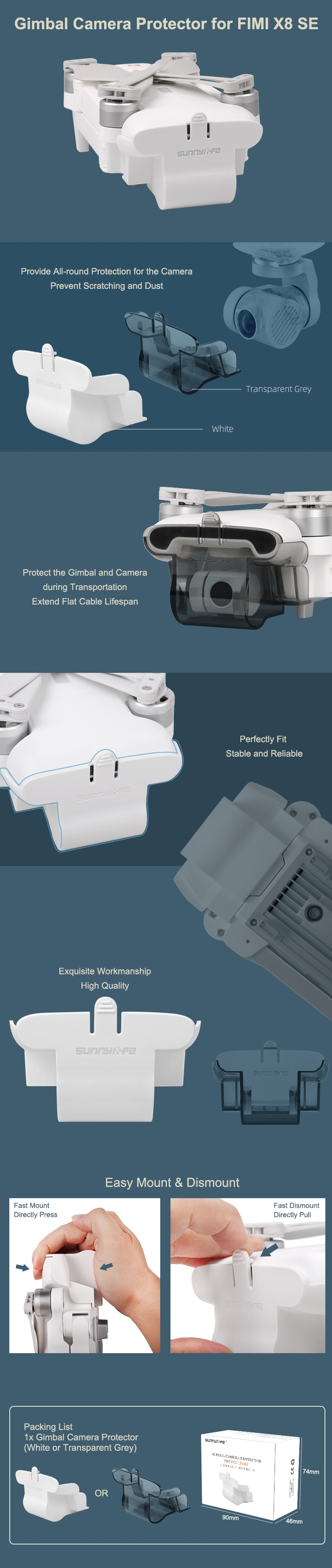 2PCS Sunnylife Gimbal Camera Protector White Cover XMI11 for Xiaomi FIMI X8 SE RC Quadcopter