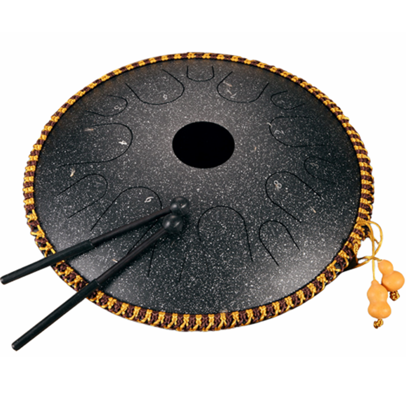 Hluru 14 Inch 14 Tone C Key Ethereal Drum Steel Tongue Percussion Handpan Instrument with Drum Mallets and Bag