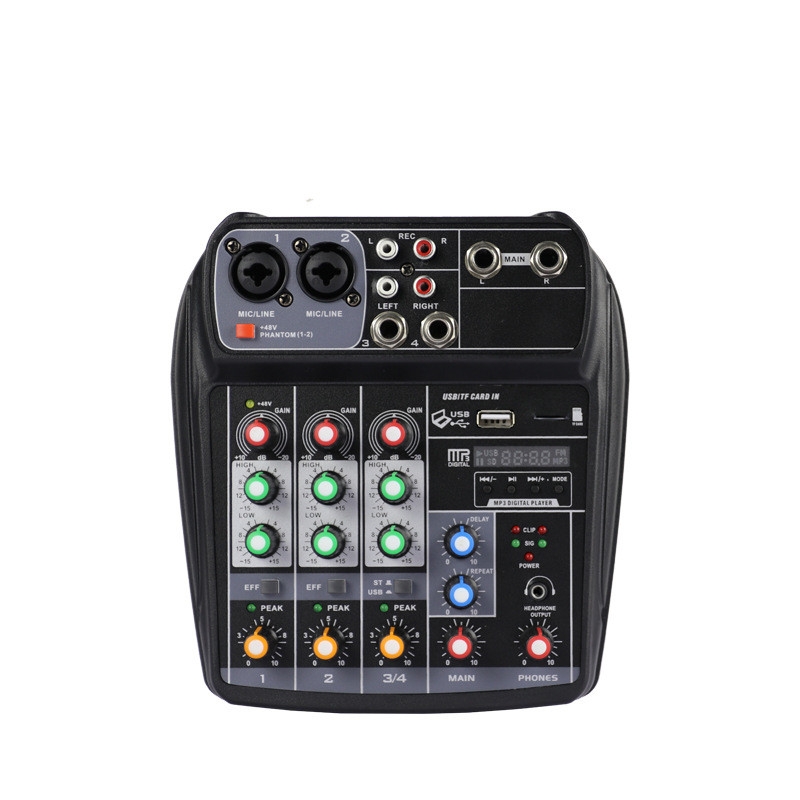 ELM AI-4 Karaoke Audio Mixer Mixing Console Compact Sound Card Mixing Console Digital BT MP3 USB for Music DJ Recording