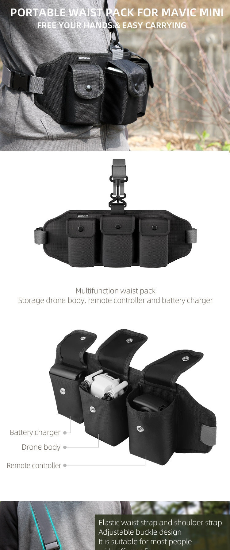 Sunnylife Portable Multifunction Storage Waist Belt Bag Carrying Box Case for DJI MAVIC Mini Drone