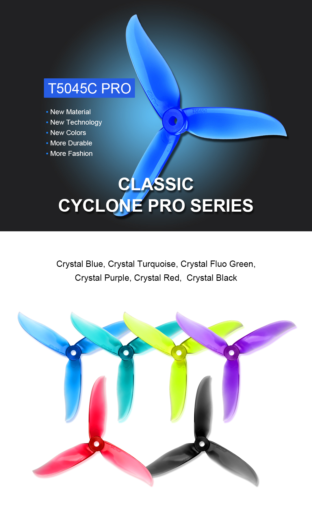 2Pairs Dalprop Cyclone T5045C Pro 5Inch Propellers Unbreakable 3-Bladed for FFPV Racing RC Drone