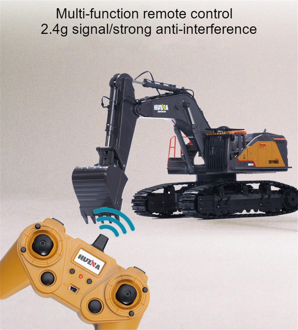 HuiNa 1592 with 2/3 Batteries 1/14 2.4G 22CH RC Excavator Engineering Vehicle Model Alloy Construction Truck