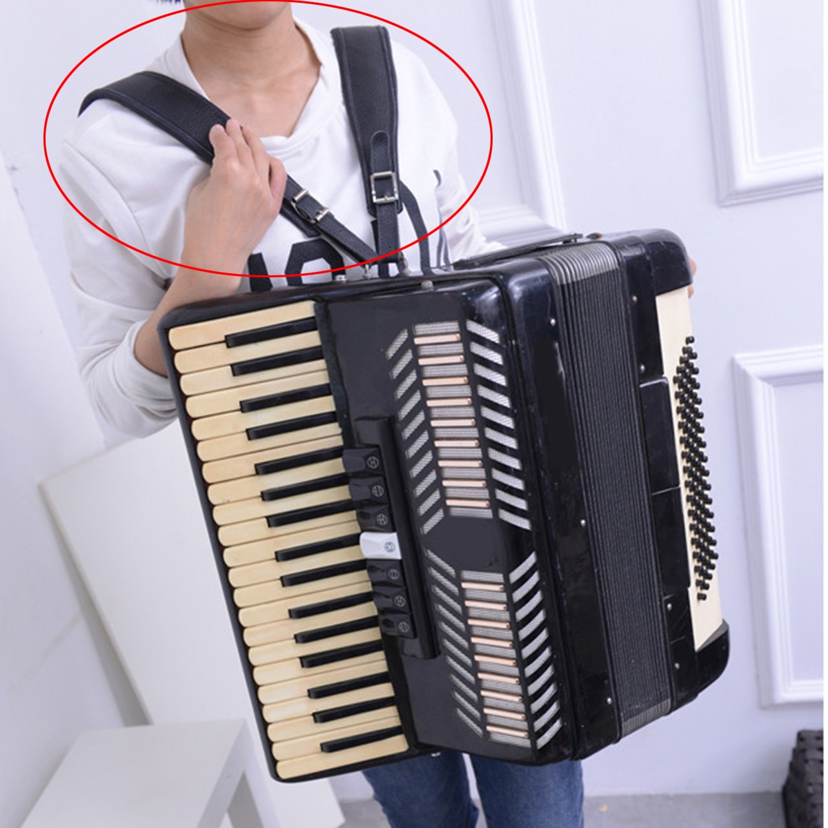 4Pcs/set Adjustable Black Leather Shoulder Accordion Strap for 80/96/120 Bass