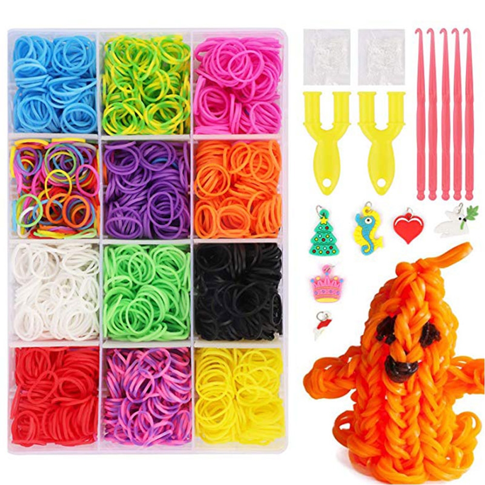 6800Pcs 22 Color Rubber Rainbows Loom Bands Set DIY Bracelet Silicone Elastic Rainbow Weave Loom Toys