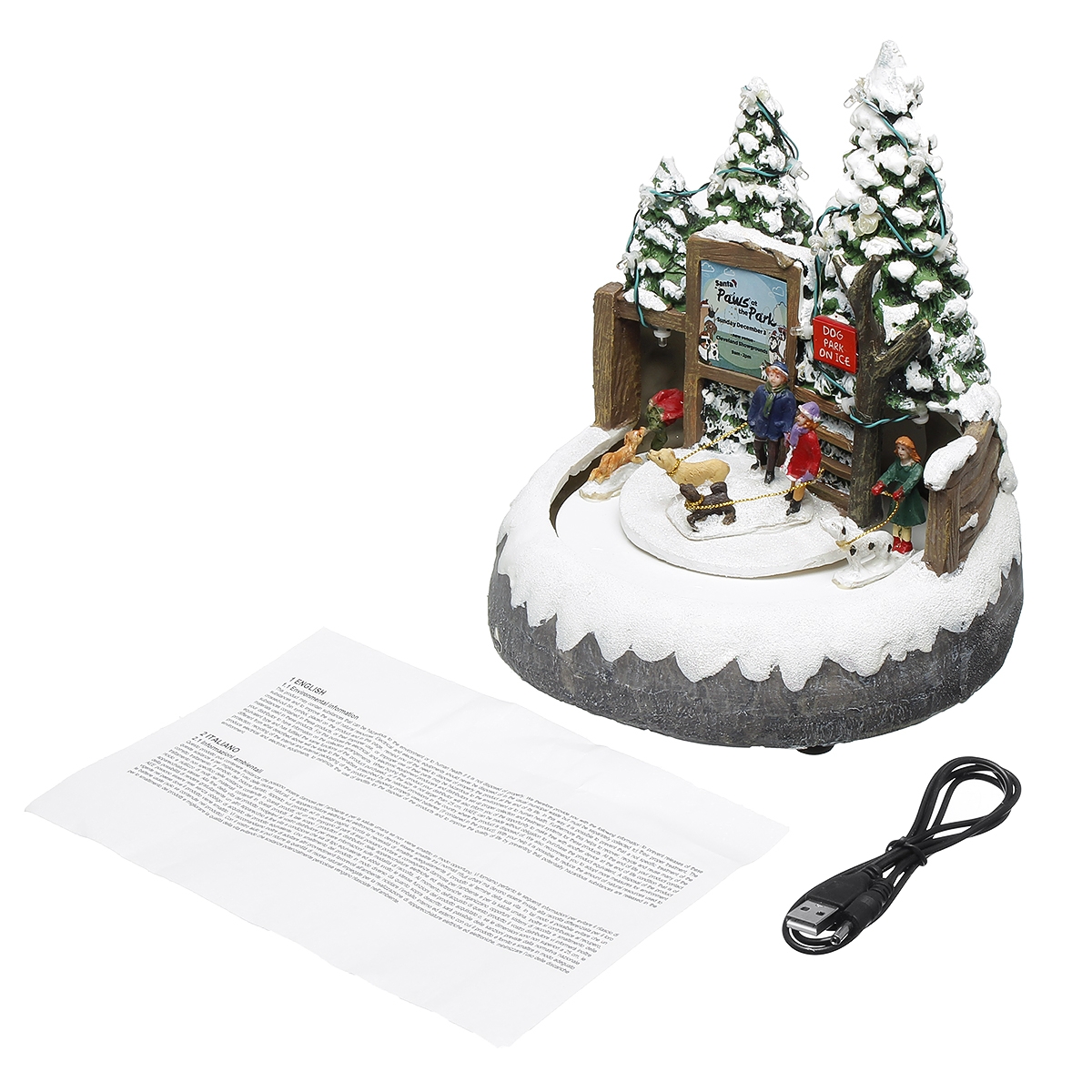 Christmas Ornament Miniature Resin Elk Rotating Santa Claus With Colorful Light Music Box