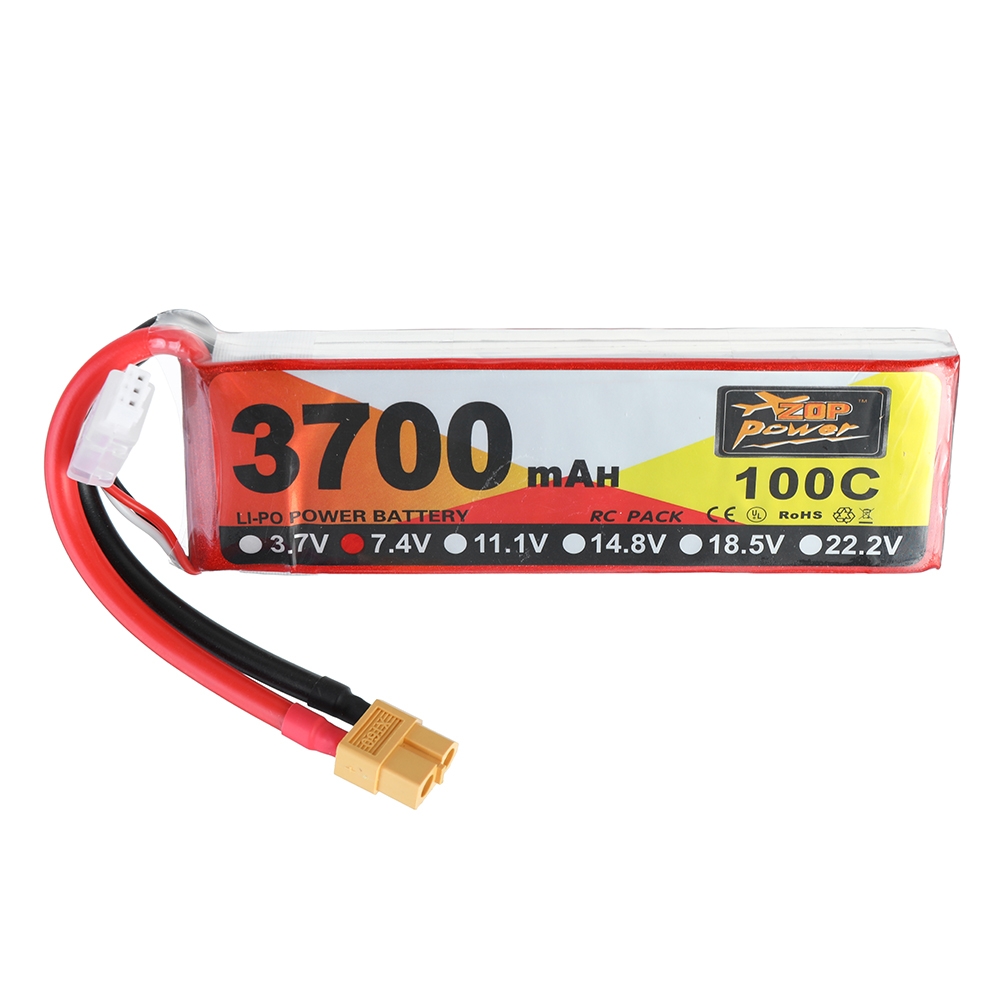 ZOP Power 7.4V 3700mAh 100C 2S Lipo Battery XT60 Plug for RC Racing Drone