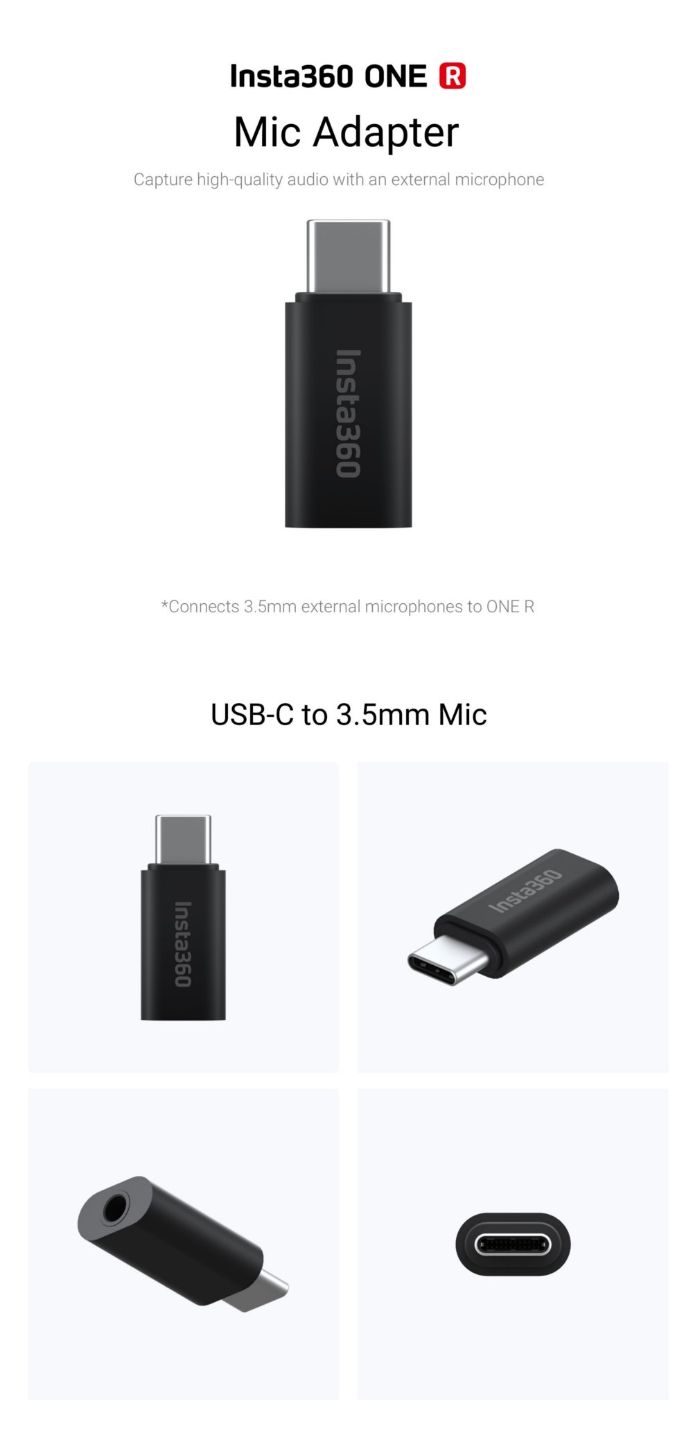 Insta360 USB-C to 3.5mm Mic Adapter For Insta360 ONE R Camera