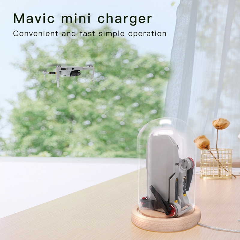RCSTQ Charging Base Bell Jar Battery Charger Magnetic Attraction Solid Wood Glass Cover for DJI Mavic Mini RC Drone