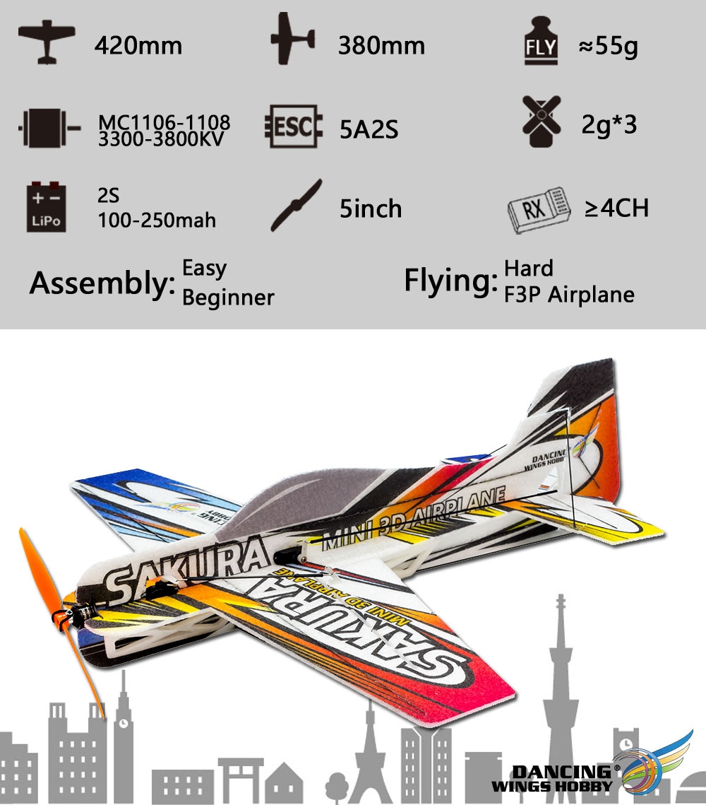Dancing Wings Hobby SAKURA E210 420mm Wingspan EPP Mini 3D Aerobatic Indoor Aircraft RC Airplane KIT/PNP