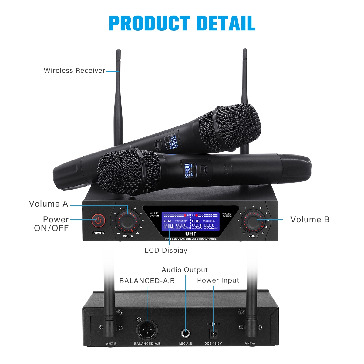 NASUM Wireless Microphone Karaoke Wireless Microphone System UHF Professional Handheld Wireless Mic Set